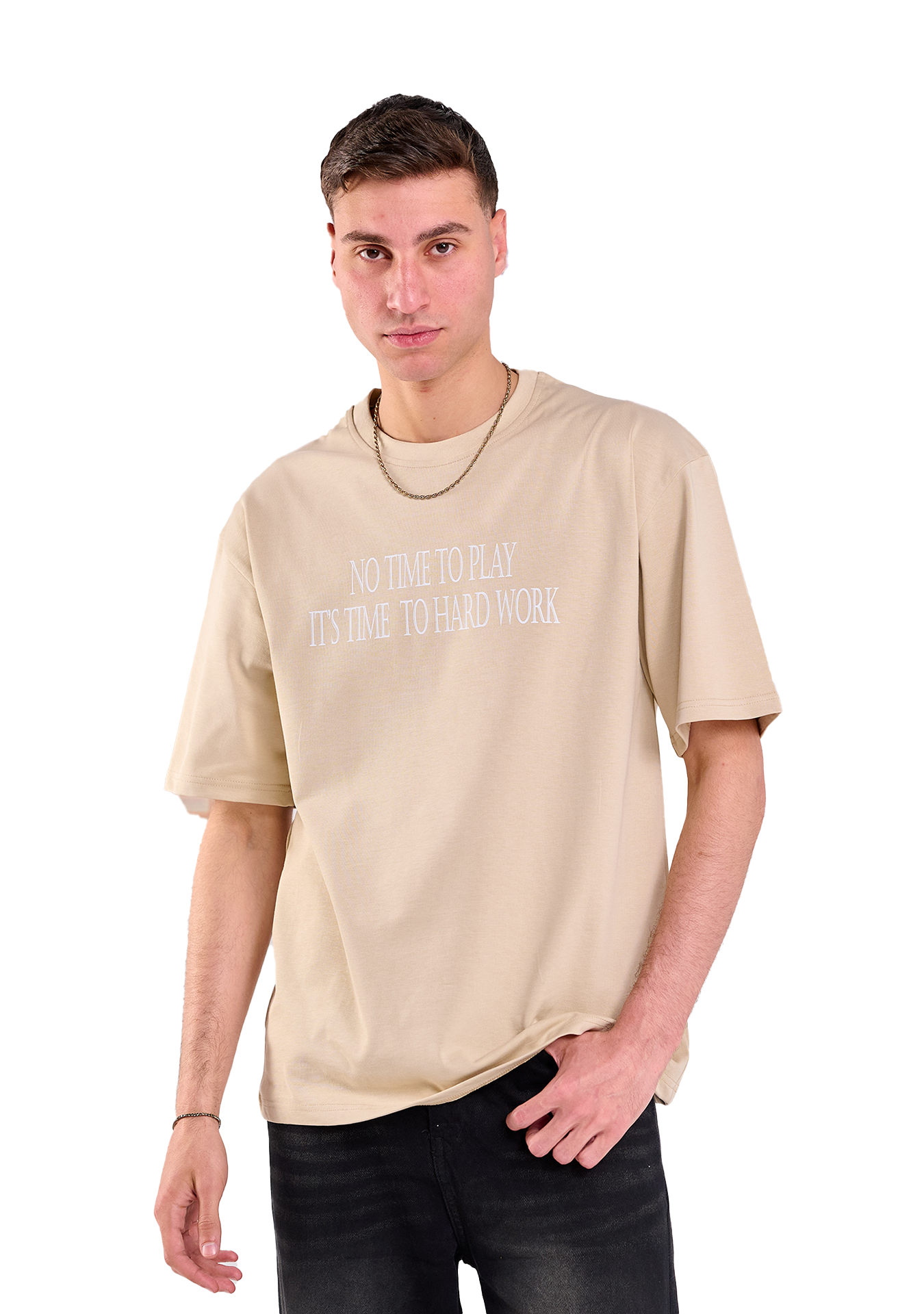 Oversize Fit Printed Short Sleeve T-shirt "No Time to Play"