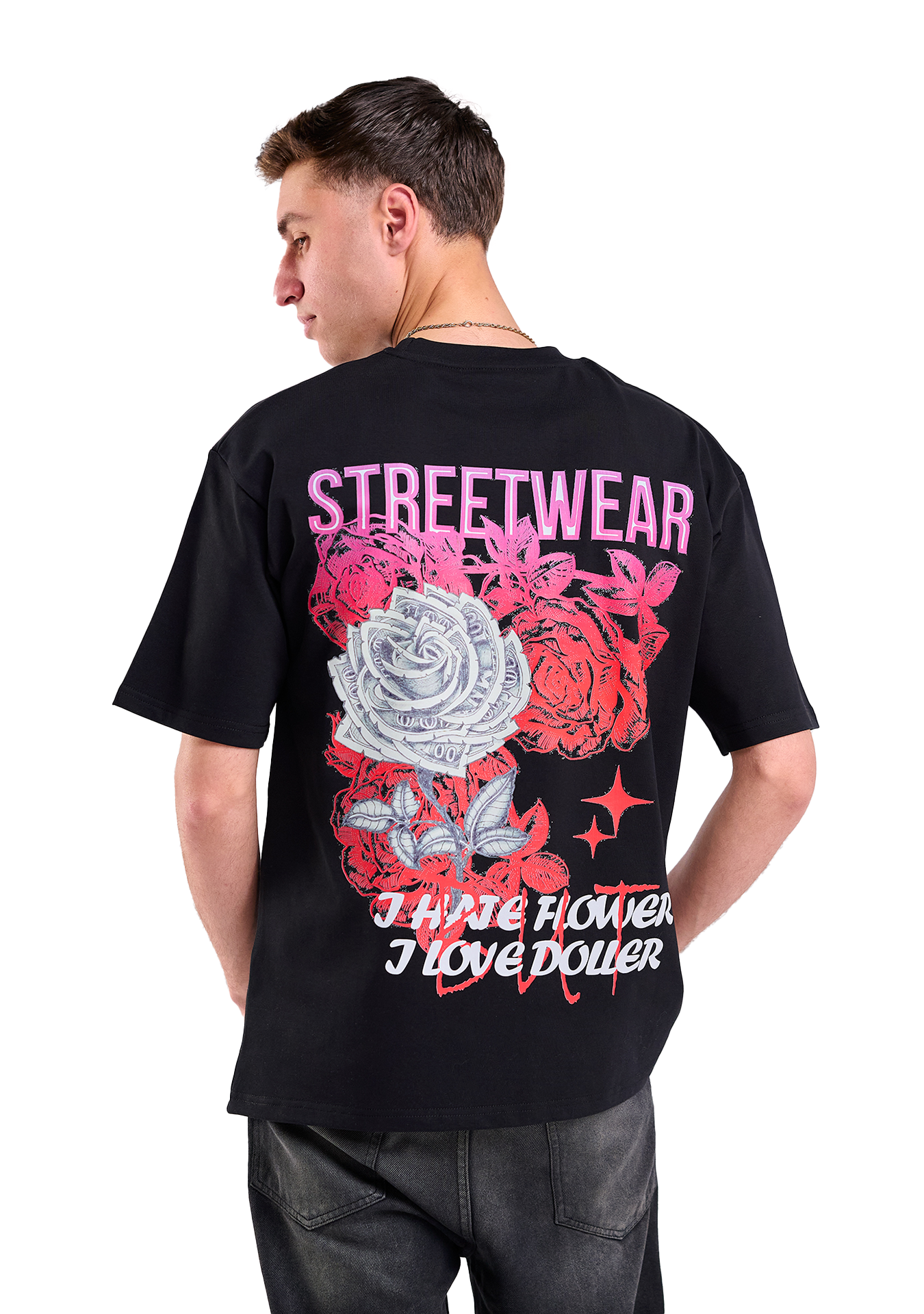 Oversize Fit Printed Short Sleeve T-shirt "I Hate Flower"