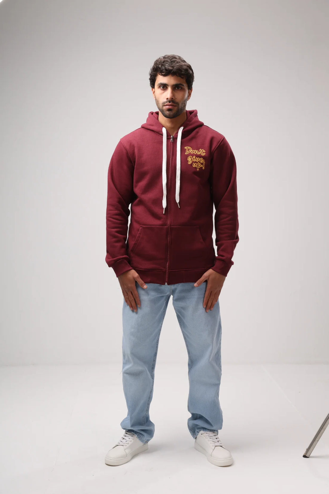 Don't Give Up Embroidered Zip-Up Hoodie product photo
