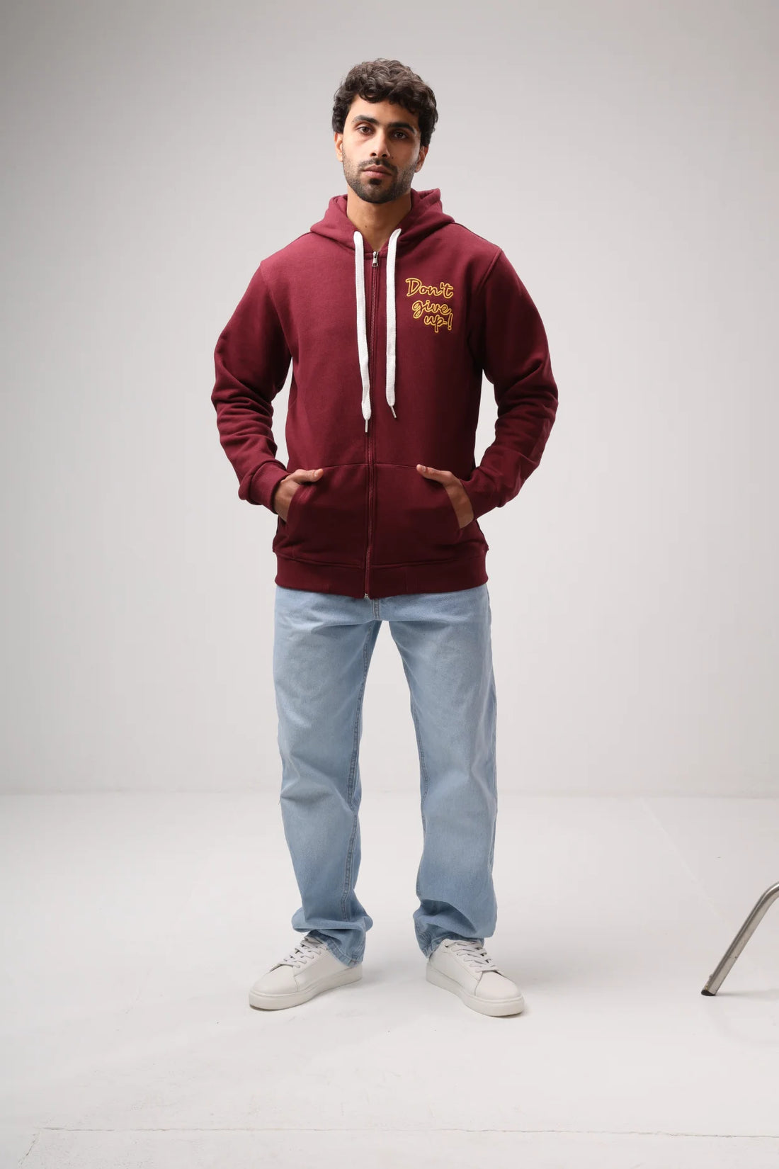 Don't Give Up Embroidered Zip-Up Hoodie product photo
