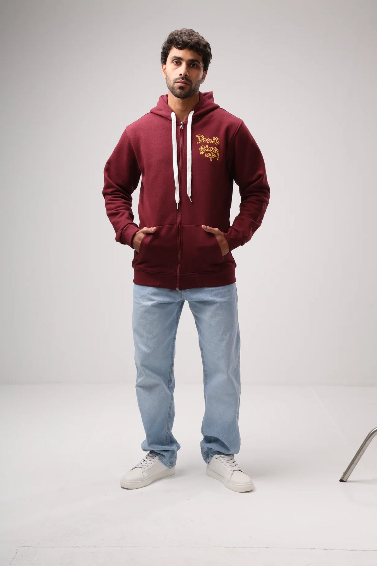 Don't Give Up Embroidered Zip-Up Hoodie product photo