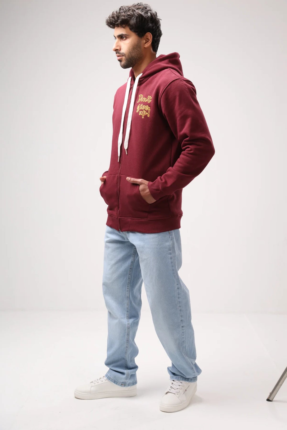 Don't Give Up Embroidered Zip-Up Hoodie product photo