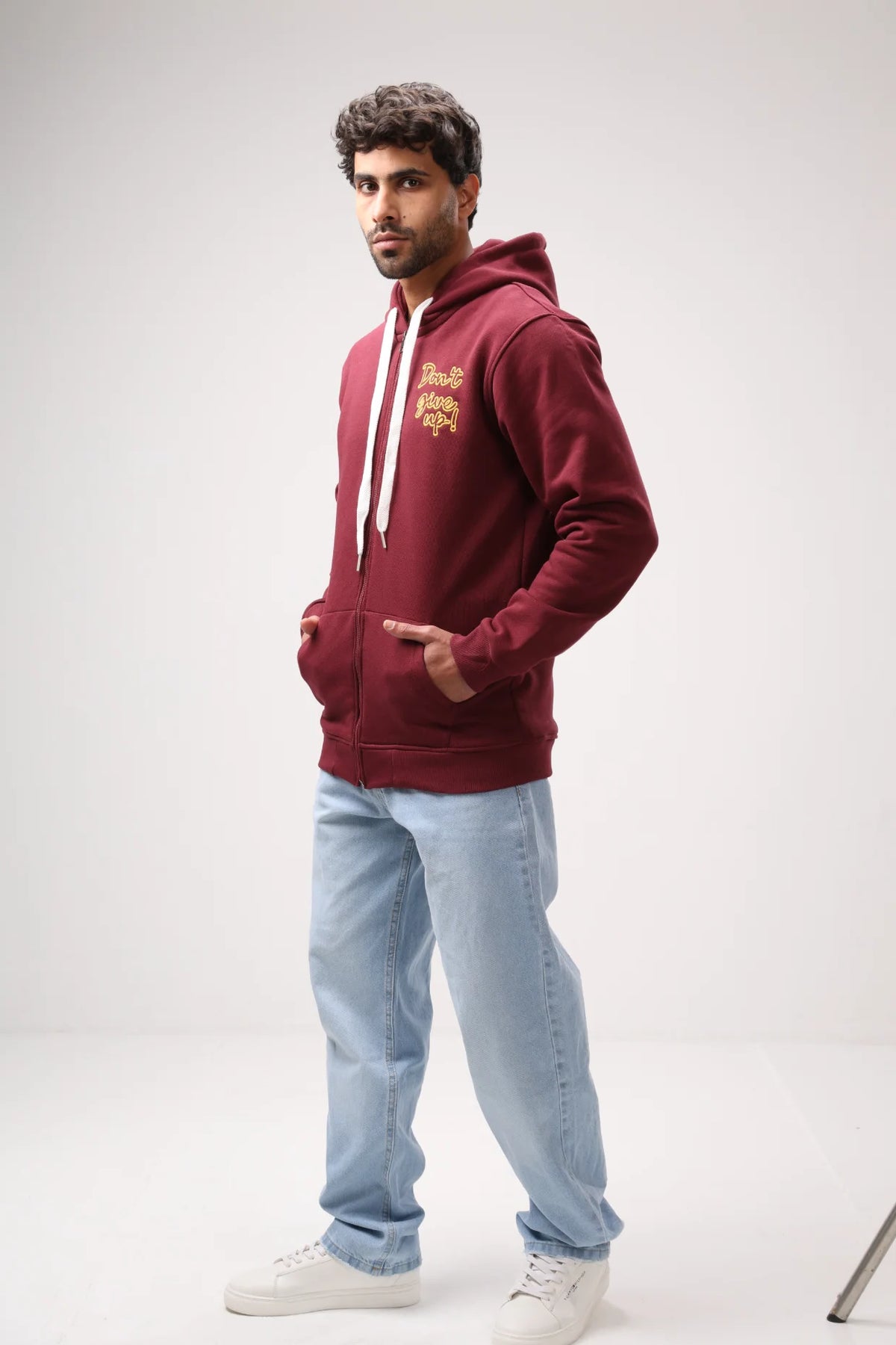 Don't Give Up Embroidered Zip-Up Hoodie product photo