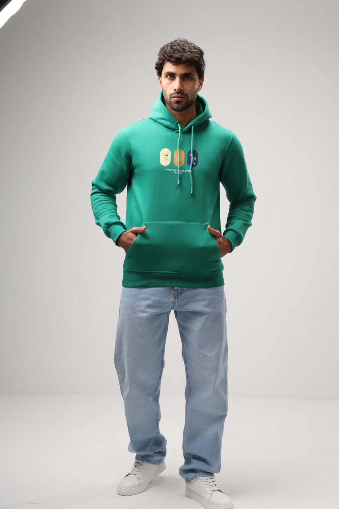Artistic Graphic Fleece Hoodie – Emerald Green product photo