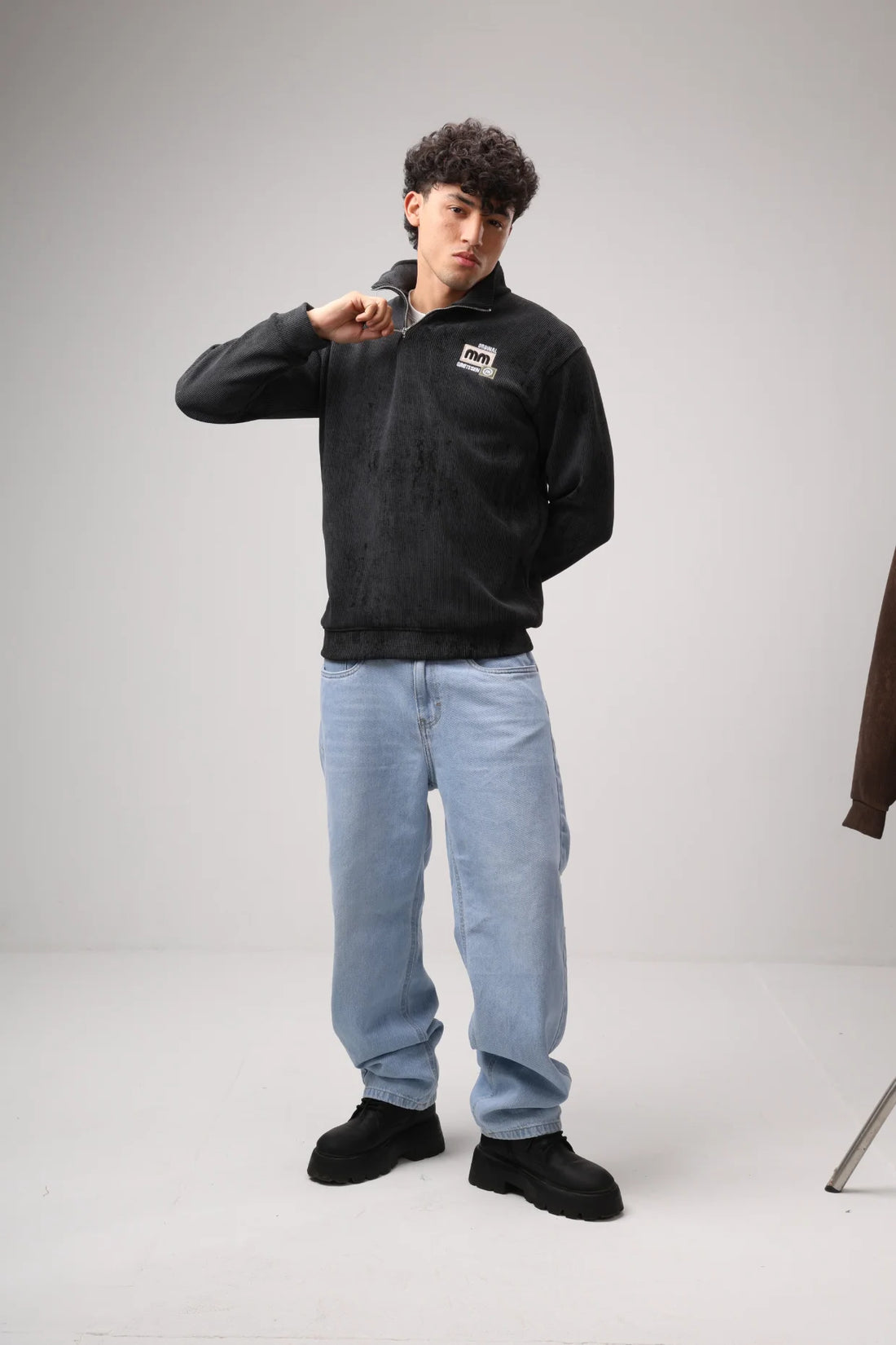 Textured Black Quarter-Zip Pullover product photo