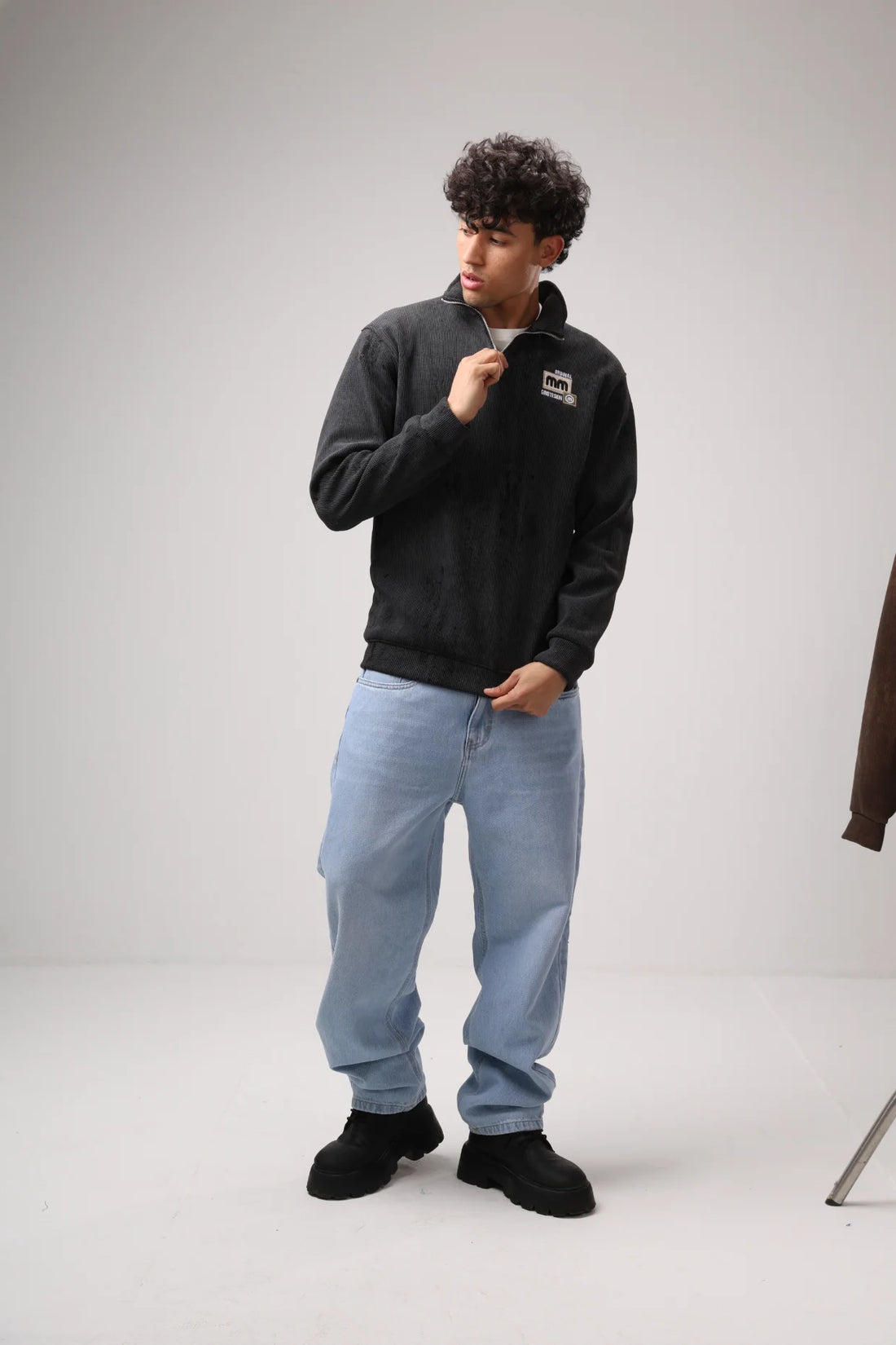 Textured Black Quarter-Zip Pullover product photo