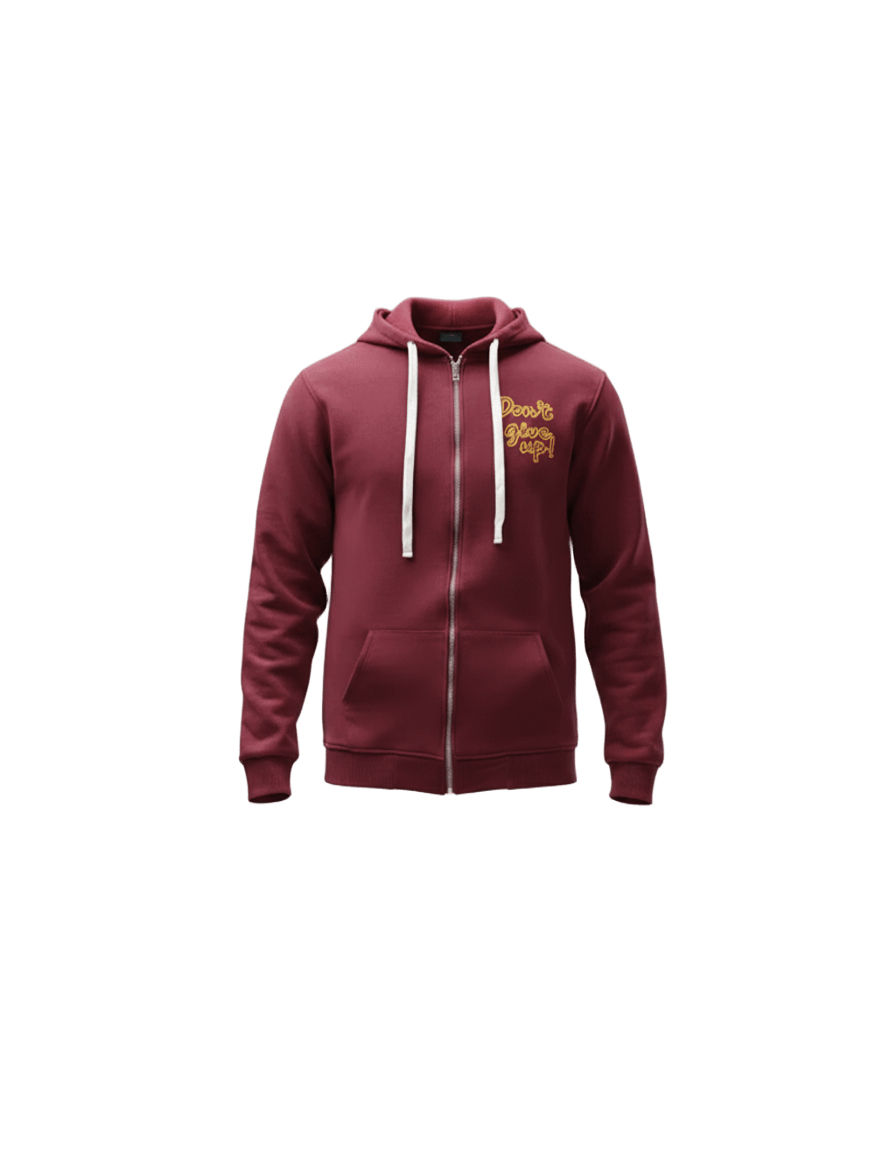 "Don't Give Up" Embroidered Zip-Up Hoodie