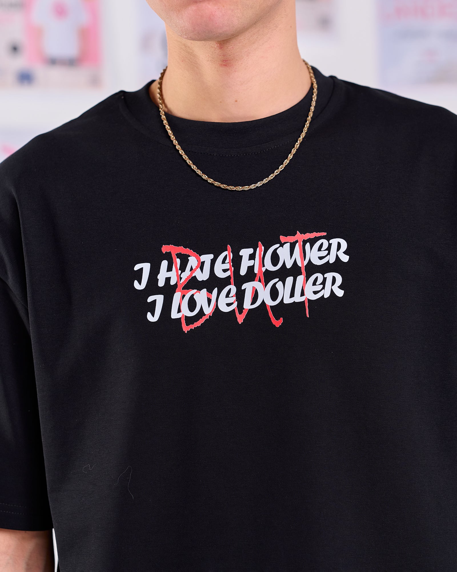Oversize Fit Printed Short Sleeve T-shirt "I Hate Flower"