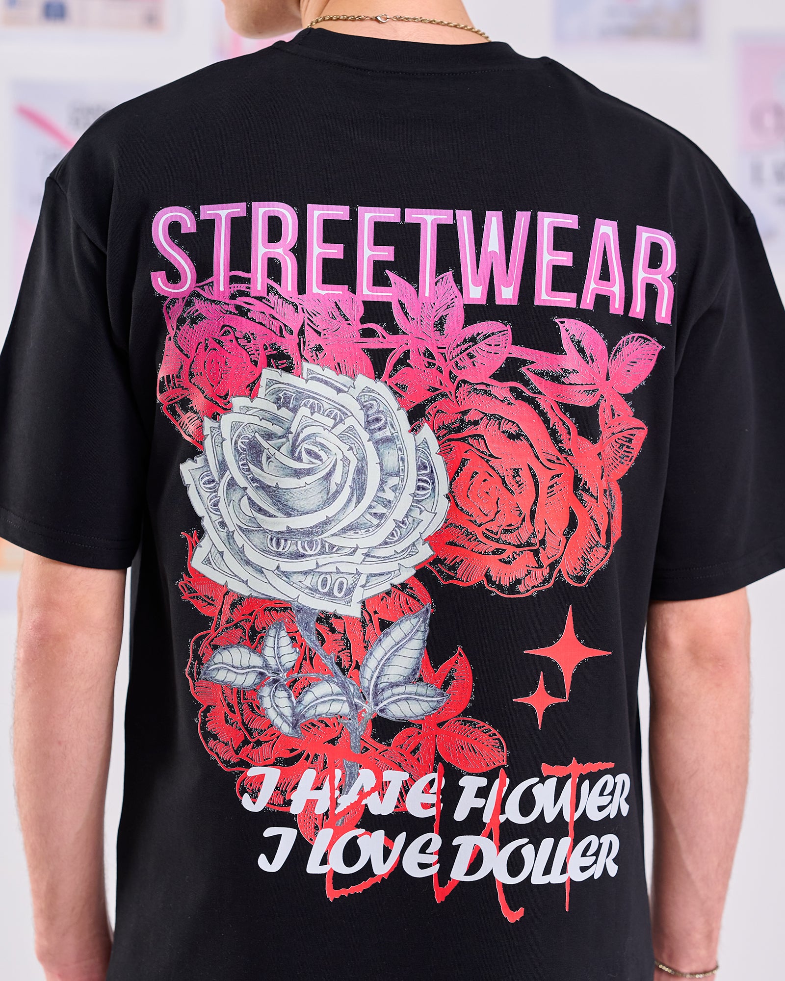 Oversize Fit Printed Short Sleeve T-shirt "I Hate Flower"