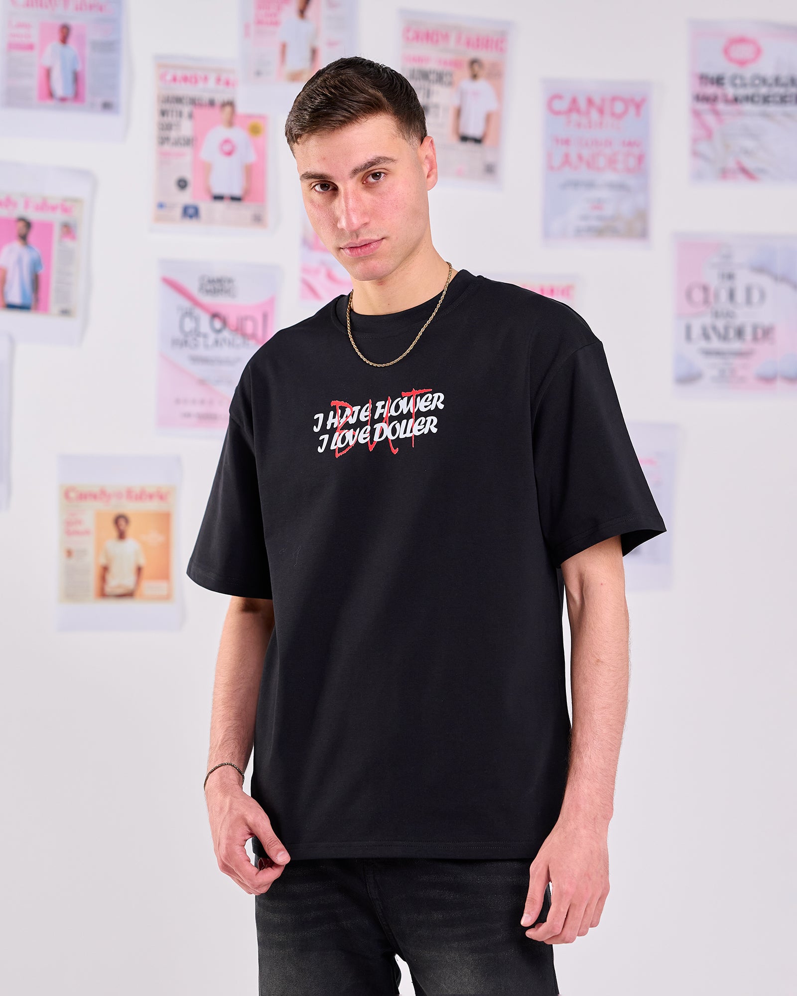 Oversize Fit Printed Short Sleeve T-shirt "I Hate Flower"
