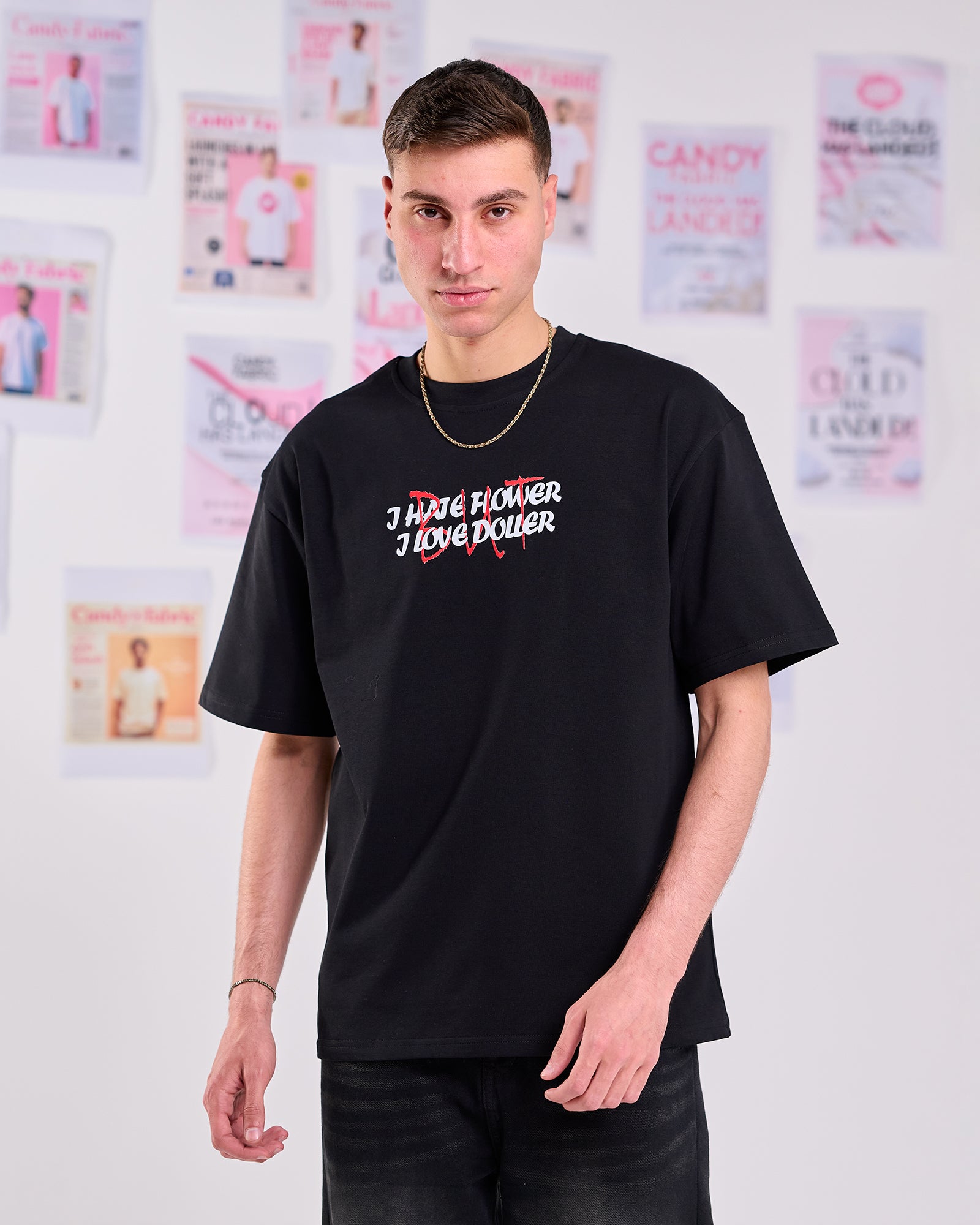 Oversize Fit Printed Short Sleeve T-shirt "I Hate Flower"