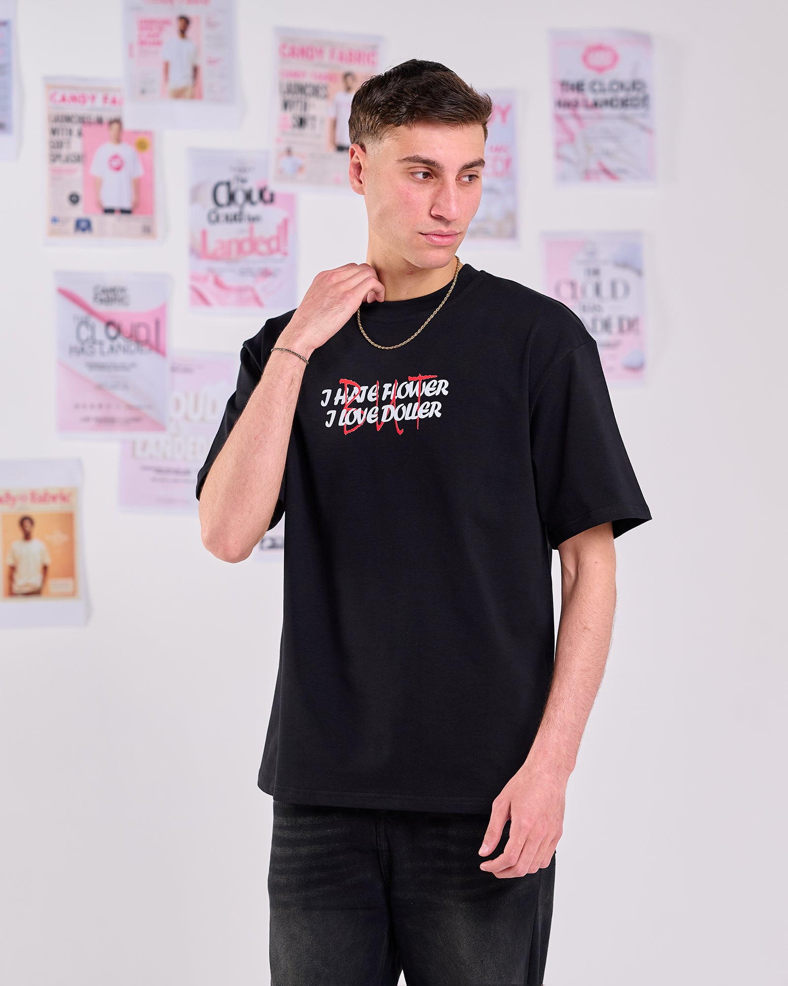 Oversize Fit Printed Short Sleeve T-shirt "I Hate Flower"