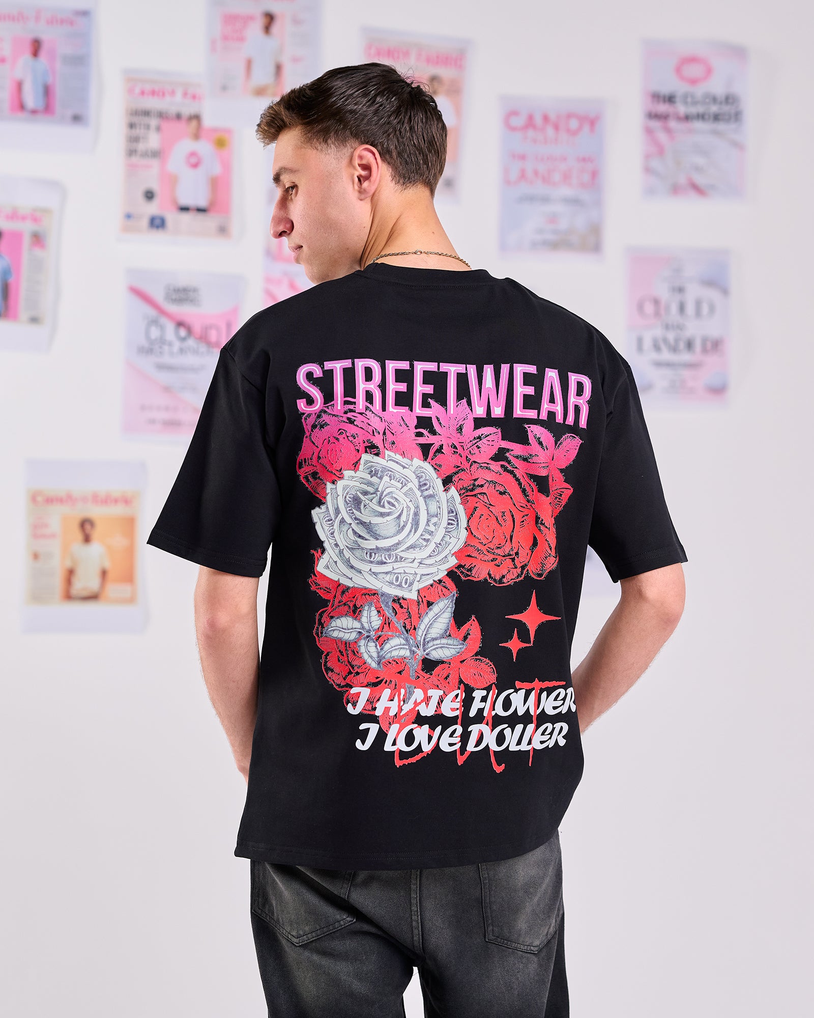 Oversize Fit Printed Short Sleeve T-shirt "I Hate Flower"