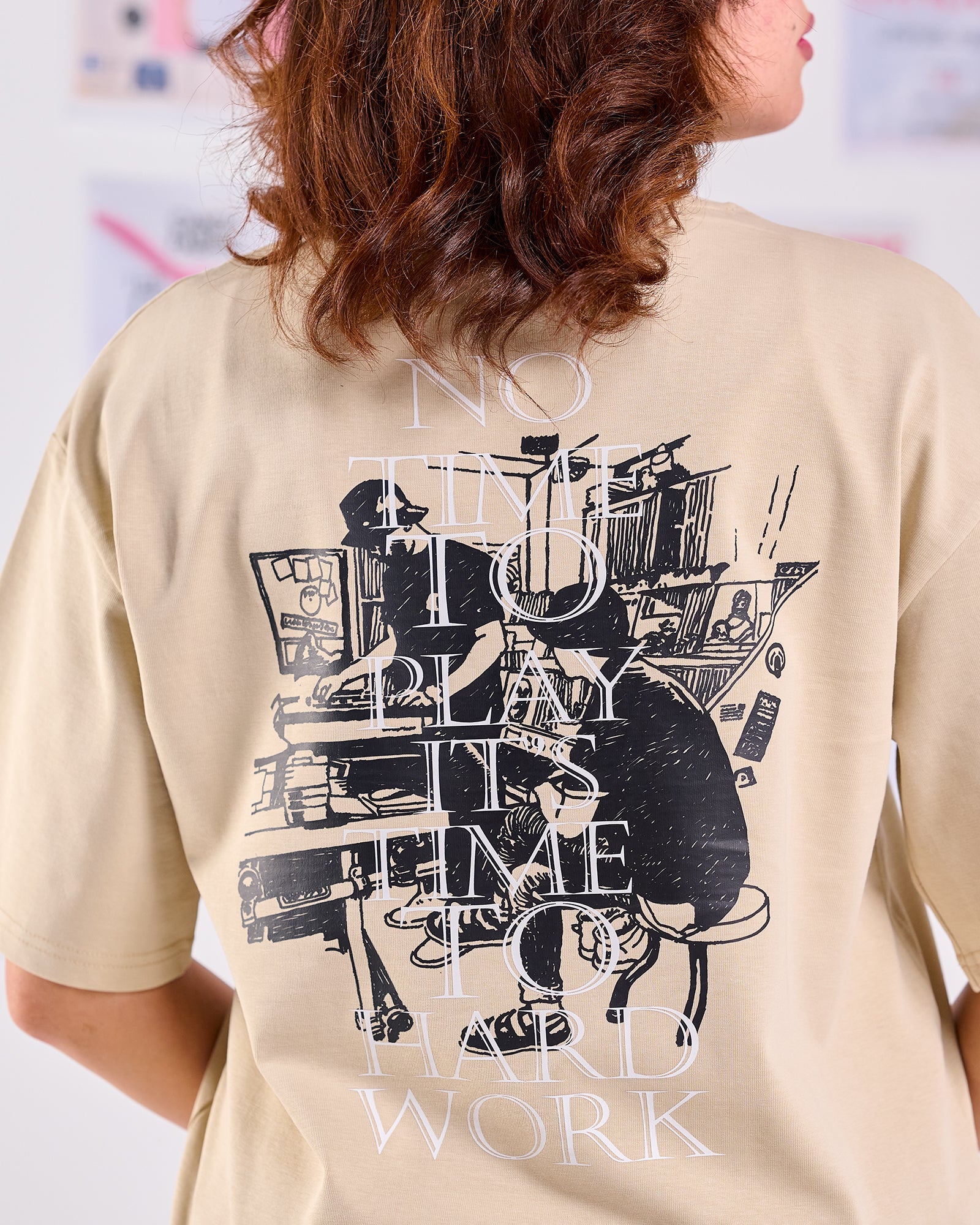Oversize Fit Printed Short Sleeve T-shirt "No Time to Play"