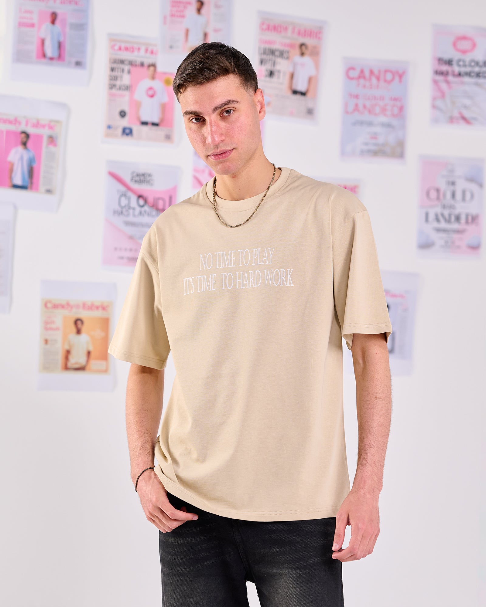 Oversize Fit Printed Short Sleeve T-shirt "No Time to Play"