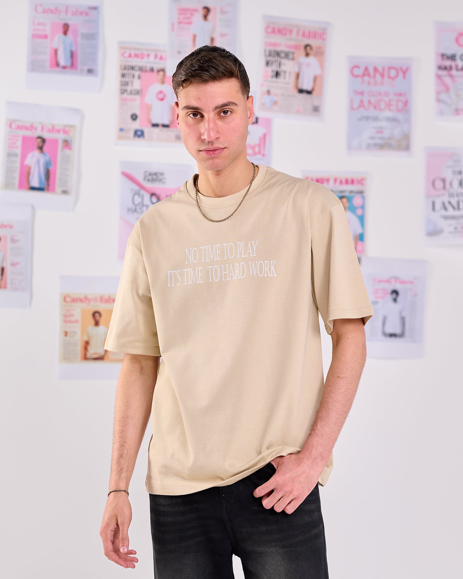 Oversize Fit Printed Short Sleeve T-shirt "No Time to Play"