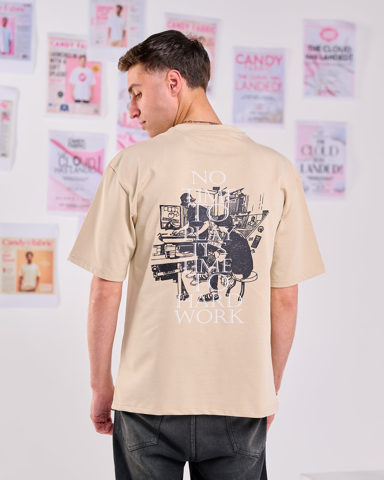 Oversize Fit Printed Short Sleeve T-shirt "No Time to Play"