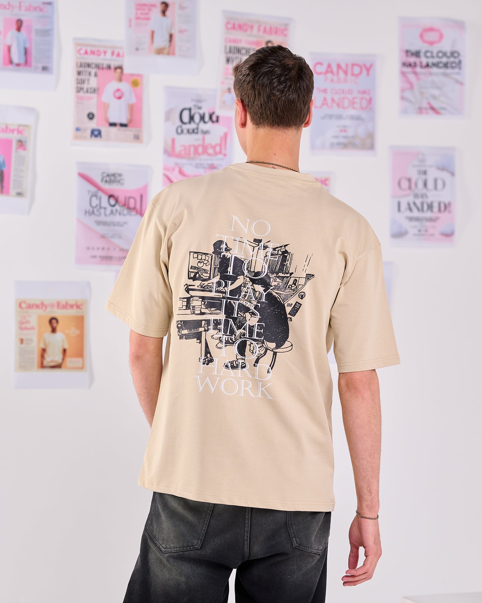 Oversize Fit Printed Short Sleeve T-shirt "No Time to Play"