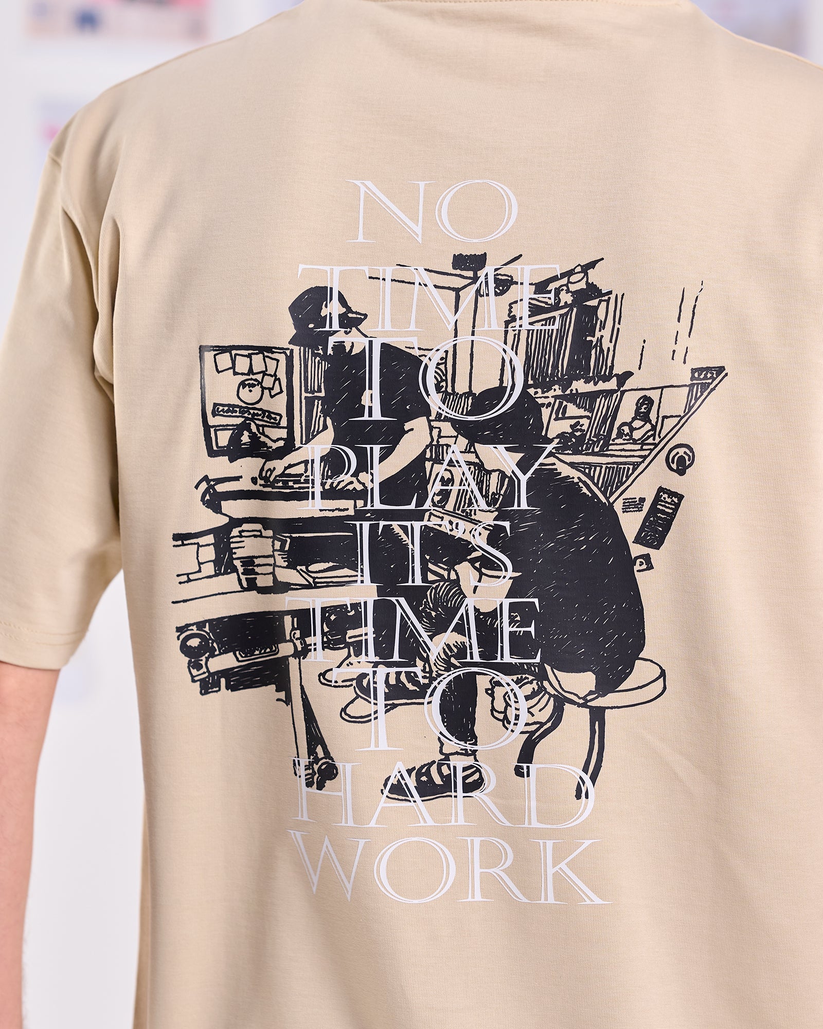 Oversize Fit Printed Short Sleeve T-shirt "No Time to Play"
