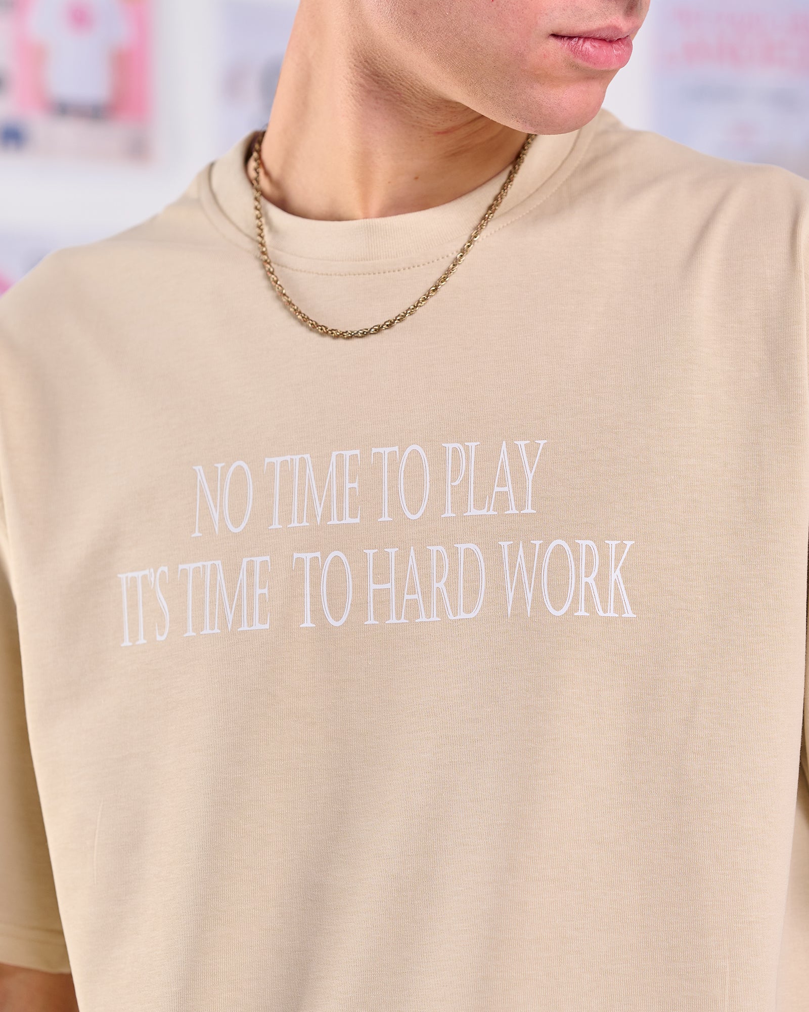 Oversize Fit Printed Short Sleeve T-shirt "No Time to Play"