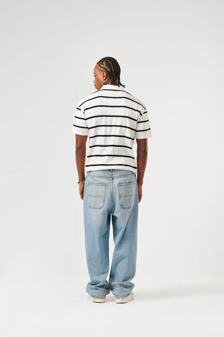White Knitted Striped Polo