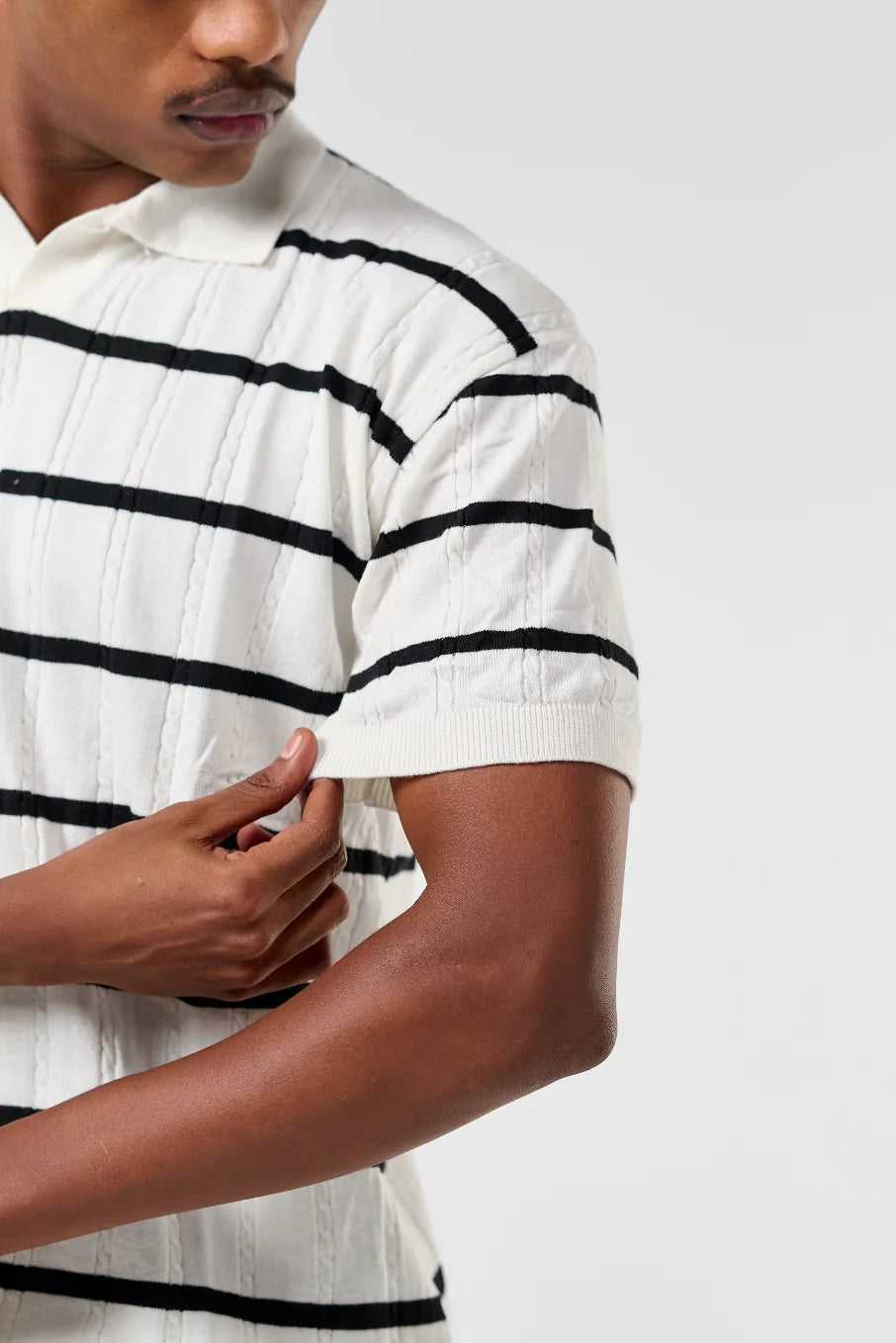 White Knitted Striped Polo