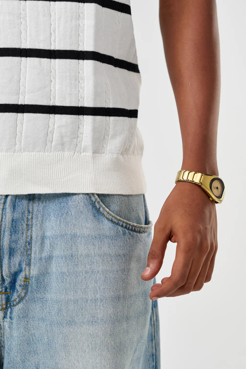 White Knitted Striped Polo
