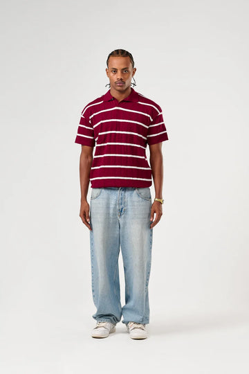 Burgundy Knitted Striped Polo