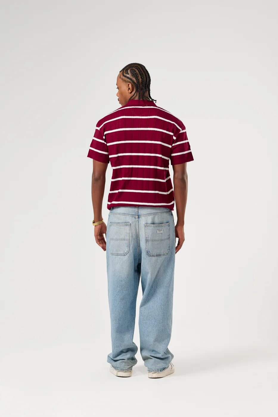 Burgundy Knitted Striped Polo
