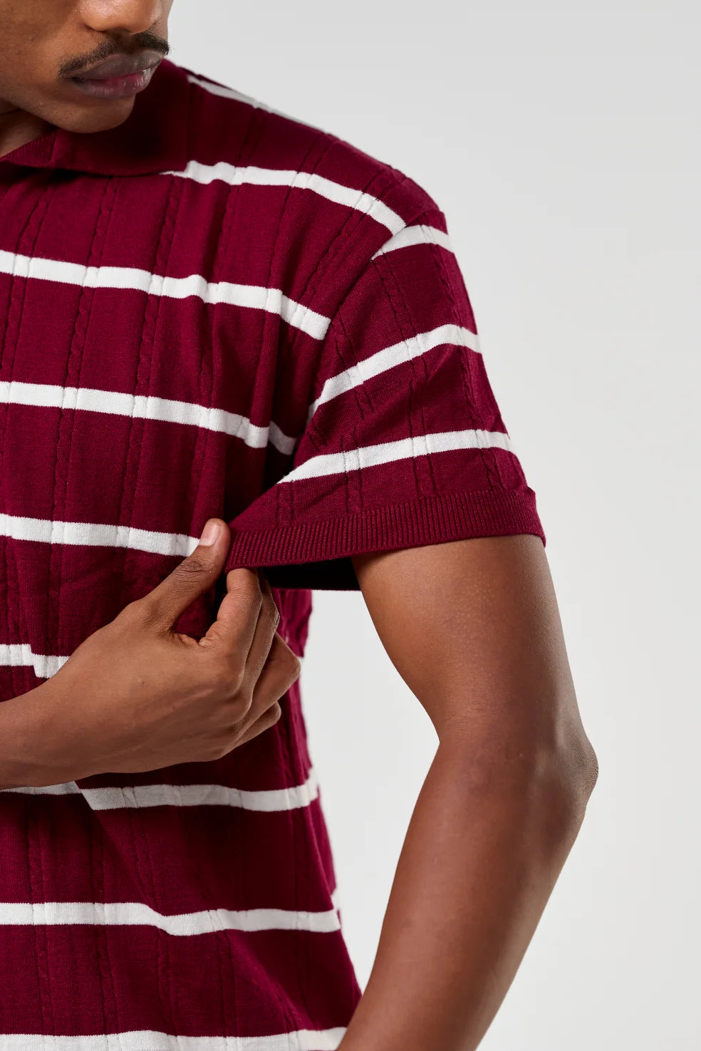 Burgundy Knitted Striped Polo