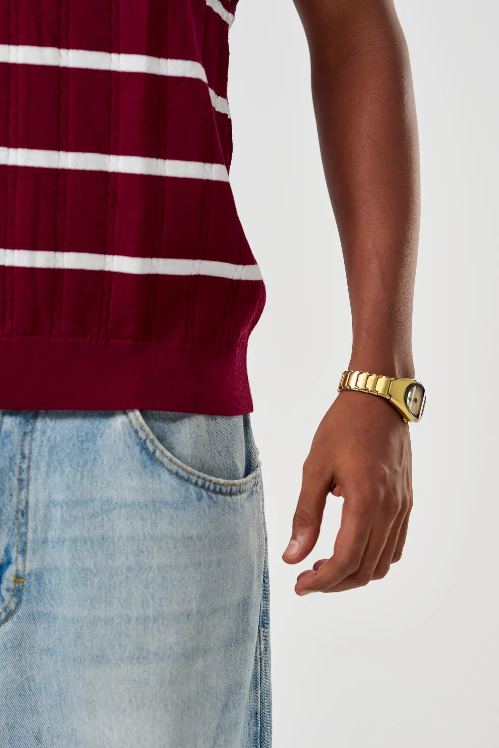 Burgundy Knitted Striped Polo